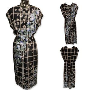 Mother of Pearl Crew Neck Maxi Strip Floral Elastic Short Sleeve Womens 6 Black